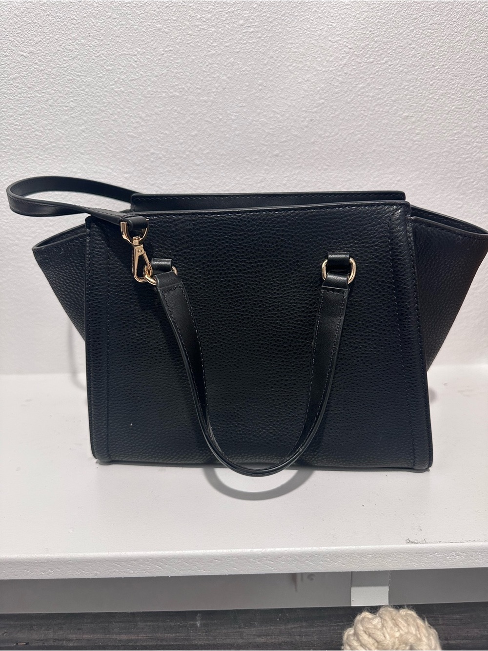 Michael Kors Black Pebbled Satchel with Gold Accent MK Logo - Picture 3 of 4